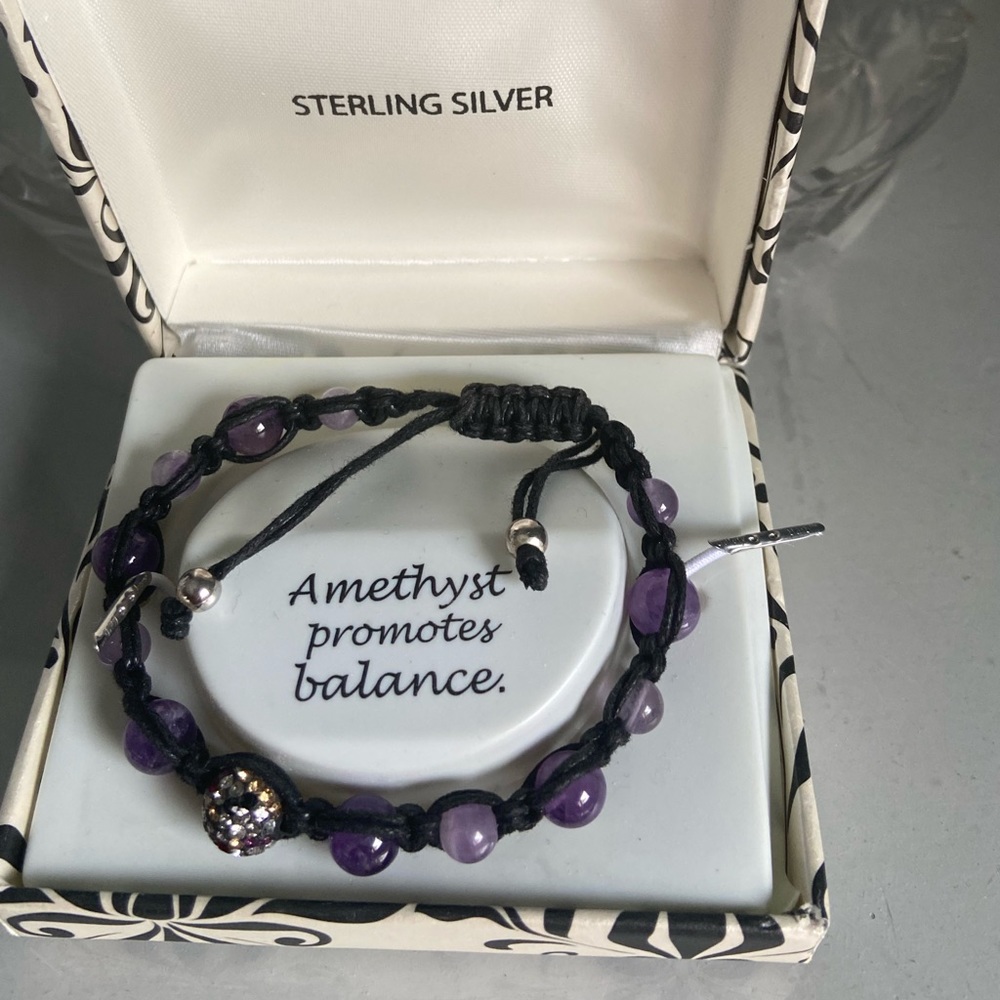 - Sterling silver & Leather Amethyst Friendship Bracelet